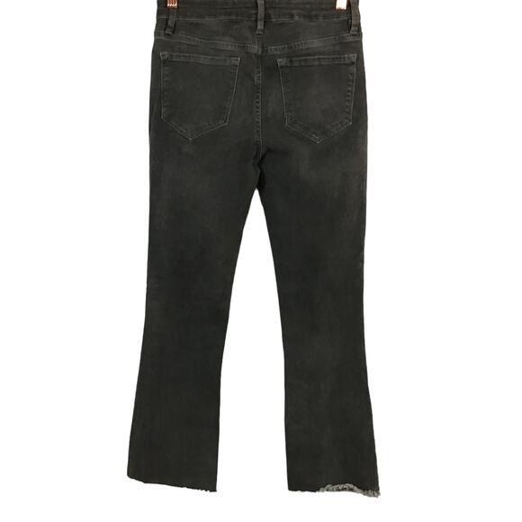 FREE PEOPLE Jeans Mid Rise Black Wash Raw Hem Straight Crop Jeans 27 Boho Goth - Picture 4 of 11